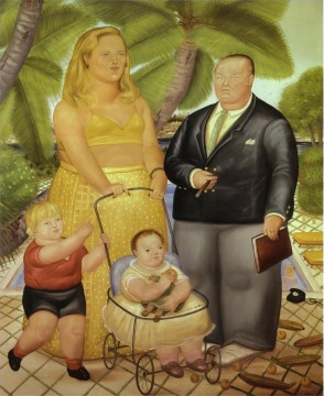 350 人の有名アーティストによるアート作品 Painting - パラダイス島のフランク・ロイドとその家族 フェルナンド・ボテロ